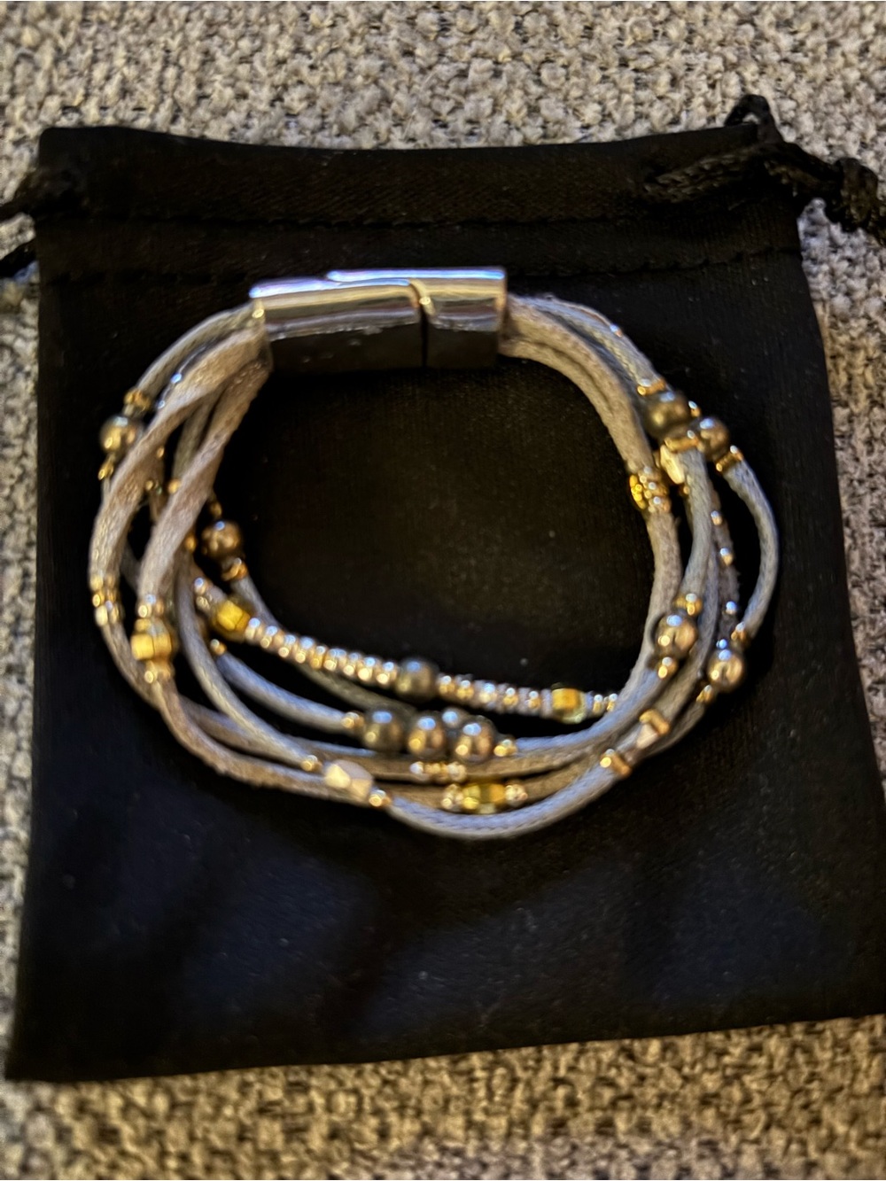 Fashion Jewelry Gold-Accent Gray Multi-Strand Bracelet